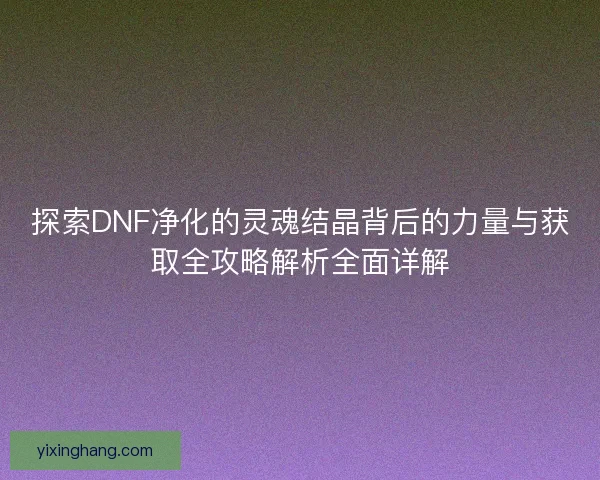 探索DNF净化的灵魂结晶背后的力量与获取全攻略解析全面详解